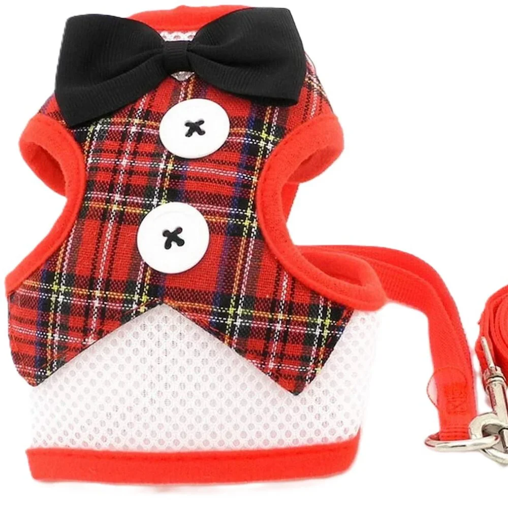 Dog Harness with Leash Christmas Tuxedo with Bow Tie Cat Dog Size M